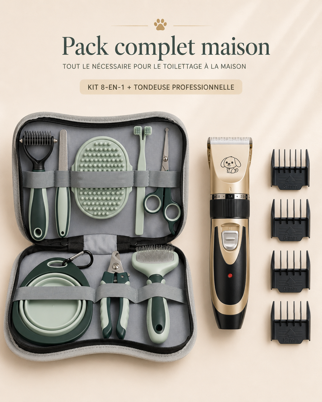 Pack Toilettage Maison Complet — Tondeuse Pro + Kit 8-en-1