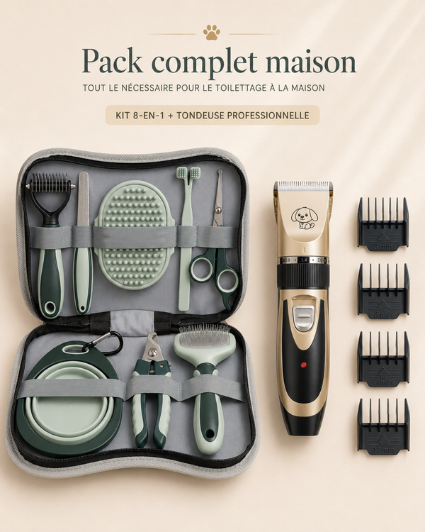 Pack Toilettage Maison Complet — Tondeuse Pro + Kit 8-en-1